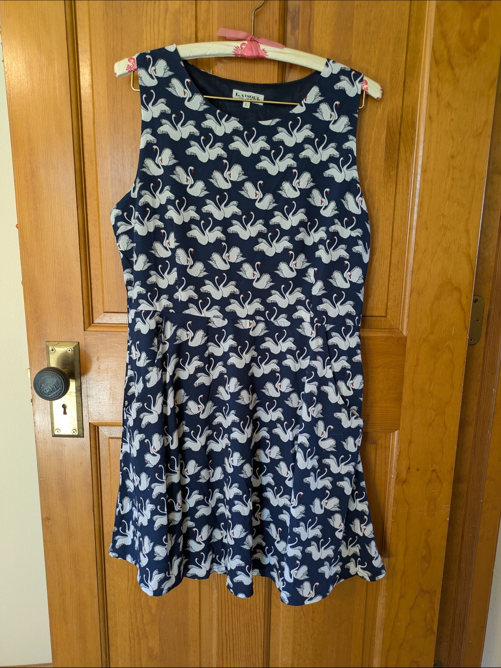Navy Mini Dress with White Swan Print